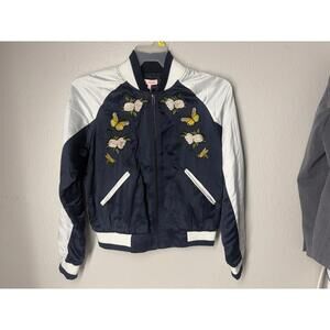 Re: Named Women’s Bee, Butterfly & Roses Satin Bomber Jacket Black & White M NWT